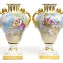 Mid-20th Century(?) Fine Pair of Hand Painted Porcelain Vases