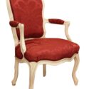 C1760 Paris Louis XV Fauteuil Armchair , White with Red Damask Upholstery